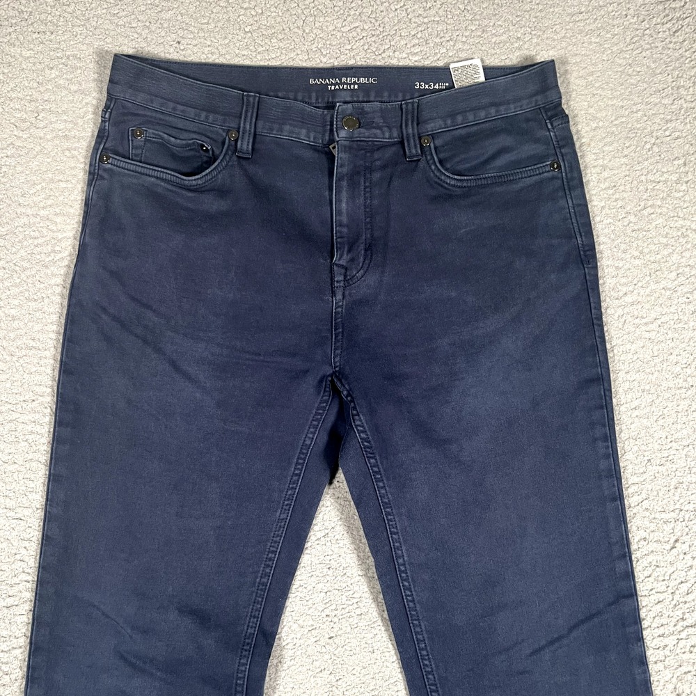 Banana Republic Jeans Mens 33x33 Blue Traveler Slim Straight Casual Preppy Logo - Picture 2 of 11